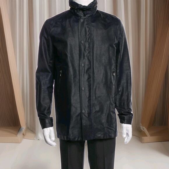 Theory Men Utility Overcoat Black Waxing Cotton Blend Jacket Size Large